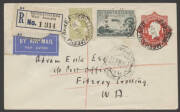 Aerophilately: 13-22 July 1930 (AAMC.165a) Meekatharra to Fitzroy Crossing, registered cover, carried by W.A.A. on their extended route via various additional intermediate stops. The pilot was Norman Brearley. Correctly backstamped. Franking includes 3d K