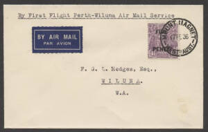 Aerophilately: 17-18 Feb.1936 (AAMC.586) Mount Magnet - Wiluna flown cover, carried by Airlines (WA) Ltd on their inaugural "goldfields route" service. [Only 45 flown].