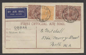 Aerophilately: 14 April 1937 (AAMC.722) Cobar to Broken Hill cover, flown by Intercity Airways; the first flight to include Cobar on the route from Sydney. [Only 20 covers flown!].