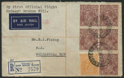 Aerophilately: 27 Mar.1936 (AAMC.596a) Sydney to Wilcannia flown registered cover, carried via their new Broken Hill service. Attractive franking.