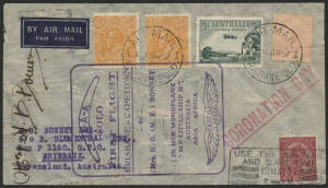 Aerophilately: April-August 1937 (AAMC.714) Brisbane - New Delhi (India) special cover, flown and signed by Mrs H.B.Bonney. With special cachets front and back and the "CORONATION DAY" cachet. Cat.$300.