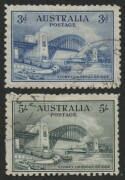 Pre-Decimals: 1932 3d blue and 5/- green Sydney Harbour Bridge opening stamps, (2) both cancelled-to-order. (2).