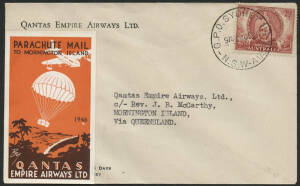 Aerophilately: 24 Dec.1946 (AAMC.1089) Sydney - Mornington Island Christmas Mail cover carried by Qantas. Dropped by parachute with signed acknowledgement on reverse. Cat.$150.
