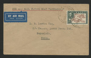 Aerophilately: 21 October 1939 (AAMC.879b) Fiji - Tonga flown cover, carried by Tasman Empire Airways Ltd "Aotearoa" Short Empire Flying Boat on a survey flight in the Pacific while en route from England to Australia. Only 25 covers flown on this leg! Cat