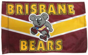 BRISBANE BEARS: Collection of memorabilia in four plastic tubs, noted signed footballs (3); Yearbooks (5 - all signed); newsletters/magazines (12 - 3 signed by Nathan Buckley); Roger Merrett display; History displays (3); Plaques (2); Tole display; mascot