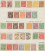 Australia: Pages from Gibbons "New Ideal Postage Stamp Album" with Kangaroos including First Wmk 2d unmounted, 5/- fine used with exceptional centring, and CTO 2d 6d & &Acirc;&pound;1, Third Wmk &Acirc;&pound;1 brown & blue and &Acirc;&pound;1 grey, SMult Wmk complete set & CofA Wmk complet - 3