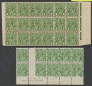 Australia: Selection with mint KGV 1d red Single-Line Perf; 1d green annotated varieties in blocks of 4 x3, Pane VIII blocks of 10 - with imprint - & 18 and CofA Imprint pair (used); also No Watermark 1/6d claret x2 & Victorian Centenary Perf 11Â½ 1/-; an - 2