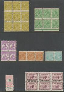 Australia: Untidy mint & used accumulation in albums, envelopes & boxes including Colonial issues & some on piece with potential postmark interest but also a smattering of mint noted Kangaroos CofA Wmk 9d block of 4 and 10/- marginal single, KGV 4d block 