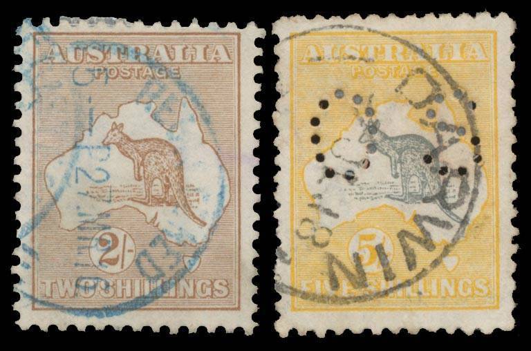 Australia: Hagners with Roos Second Wmk 2/- with attractive blue cds & 5/- 'OS' with 'DARWIN' cds both quite well-centred, KGV Heads including varieties, etc, also Colonies/States with values to 2/6d, plus New Zealand 5/- Mt Cook and Postal Fiscals to 10