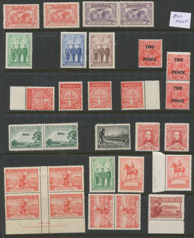 Australia: Carton of albums with Roos to 5/-, Robes to Â£1 mint, duplicates in packets, KGV Heads, Kangaroos including pairs, strips of 3, and blocks of 4 and 6, also KGVI mint and postally used imprint blocks of 4 and 6, inspection should reward.