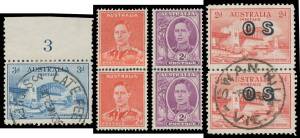 Australia: Miscellany on Hagner pages with lots of pickings including a page of mint KGV Heads to 1/4d x2 in very mixed condition, Kangaroos Redrawn 2/- imprint block of 32 (4x8 **), KGV 1d green Die II block of 4 (small ink stain on the face), 2d Bridge 