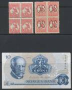Australia: Miscellany on Hagner pages with lots of pickings including a page of mint KGV Heads to 1/4d x2 in very mixed condition, Kangaroos Redrawn 2/- imprint block of 32 (4x8 **), KGV 1d green Die II block of 4 (small ink stain on the face), 2d Bridge - 2