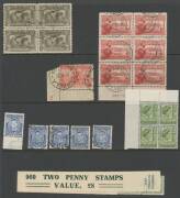 Australia: Miscellany on Hagner pages with lots of pickings including a page of mint KGV Heads to 1/4d x2 in very mixed condition, Kangaroos Redrawn 2/- imprint block of 32 (4x8 **), KGV 1d green Die II block of 4 (small ink stain on the face), 2d Bridge - 3