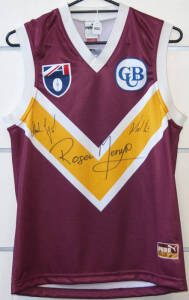 BRISBANE BEARS: Brisbane Bears football jumper signed by Roger Merrett, Alistair Lynch & Michael Voss.