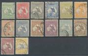 Kangaroos: Simplified set Â½d to Â£2 (excluding Â£1 brown & blue) in various watermarks - the 10/- is Third Wmk - mixed centring, generally fine condition most with light cds cancels, (17) - 2