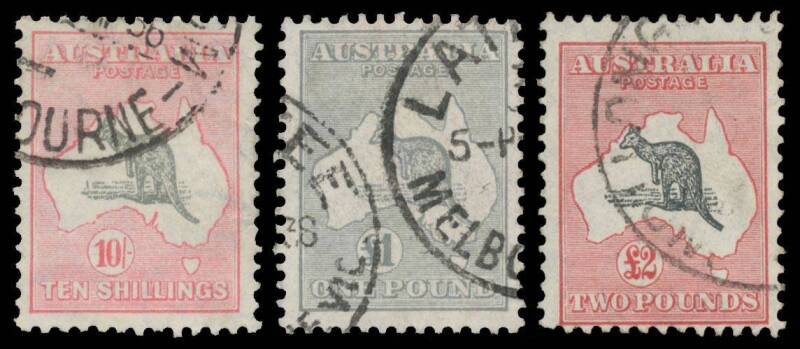 Kangaroos: Used collection on pages with First Wmk to 5/-, Second Wmk complete to 5/- (telegraph puncture), Third Wmk to 5/-, Small Multiple Wmk to 5/-, CofA Wmk complete to Â£2, also range of 'OS' punctures plus shades and a few inverted watermarks, majo