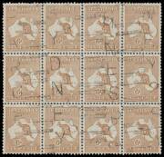 Kangaroos: Used multiples selection on album pages including First Wmk 2d strip of 6, 4d strip of 3 x2, 6d small 'OS' strip of 4, 1/- small 'OS' strips of 3 & 4; Second Wmk 6d 'OS' strip of 4; Third Wmk 2Â½d block of 6, 6d brown inter-pane block of 8, 9d