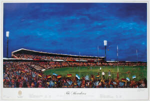 PRO HART (1928-2006): "The Showdown - Port Adelaide Power vs Adelaide Crows", print by Pro Hart, signed by the artist lower right and numbered 904/1750, size 95x67cm (few minor creases).