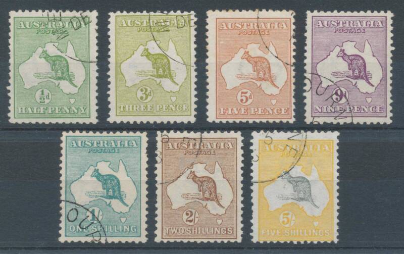 Roos 1st Wmk: Â½d, 3d, 5d, 9d, 1/- with the Watermark Inverted, 2/- & 5/- all CTO, a few small perf faults, Cat $1000. (7)