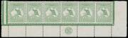 Roos 1st Wmk: Â½d green 'JBC' Monogram strip of 6 BW #1(2)zc, minor jumped perfs at the base, mounted in the margins only otherwise unmounted, Cat $1200++ for a mounted strip of 3.