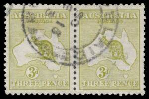 Roos 1st Wmk: 3d olive Die II BW #12B horizontal pair, Adelaide cds, Cat $800+.