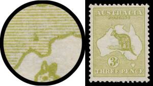 Roos 1st Wmk: 3d olive Die II with Ship North of Wyndham (WA) BW #12(1)e, very lightly mounted, Cat $1200.