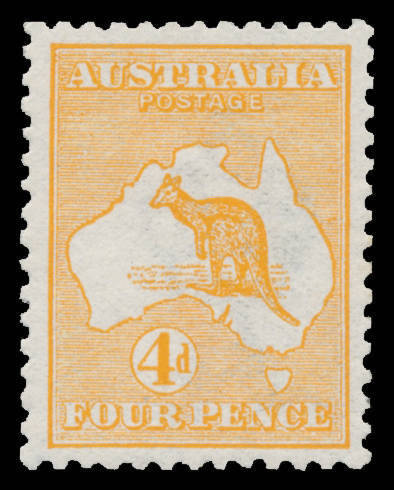 Roos 1st Wmk: 4d deep orange BW #15C, well centred, unmounted, Cat $1000.