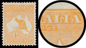 Roos 1st Wmk: 4d orange with Retouched Shading around 'IA' of 'AUSTRALIA' BW #15(2)d, well centred, Cat $400.