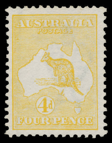 Roos 1st Wmk: 4d yellow-orange BW #15F, well centred, Cat $1000.