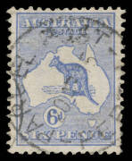 Roos 1st Wmk: 6d ultramarine with the Watermark Inverted BW #17a, 'PARCEL POST/20AP15/PERTH' cds cancel, Cat $1000.