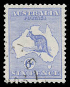 Roos 1st Wmk: 6d ultramarine, well centred, CTO with Brisbane cds BW #17wd, full unmounted o.g., Cat $400. Superb!