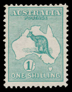 Roos 1st Wmk: 1/- emerald with the Watermark Inverted BW #30a, short perf at left, Cat $4000.