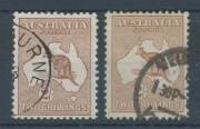 Roos 1st Wmk: 2/- brown with Deformed 'N' of 'SHILLINGS' BW #35(2)L, and the same variety on Second Wmk 2/- #36(2)L & Third Wmk 2/- brown #37(2)L, variable centring, cds cancels clear of the varieties (the first is CTO), Cat $1350+. A desirable trio. - 2