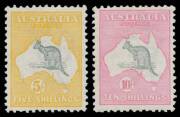 Roos 1st Wmk: 5/- grey & chrome and 10/- grey & pink, lightly mounted, Cat $2900.