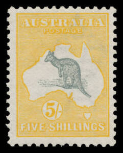 Roos 1st Wmk: 5/- grey & chrome, Cat $900.