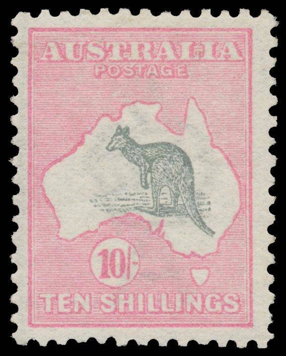 Roos 1st Wmk: 10/- grey & pink BW #47A, well centred, unmounted, Cat $7500. Raybaudi Certificate (1994) states "...in ottimo stato di conservazione" (= in ultimate state of preservation).