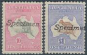 Roos 1st Wmk: 10/- Â£1 & Â£2 each with 'Specimen' Handstamp, very attractive but with minor blemishes & hinge remainders, Cat $2550. (3) - 2
