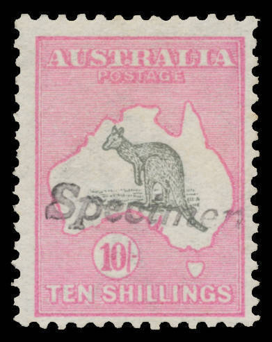 Roos 1st Wmk: 10/- grey & pink with 'Specimen' Handstamp BW #47x, unmounted, Cat $3500.