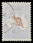 Roos 1st Wmk: Â£1 brown & pale blue, well centred, CTO BW #51w, Cat $3500. [The shades make this appear to be a Third Wmk stamp. Perhaps the blue is faded but the brown isn't]