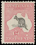 Roos 1st Wmk: Â£2 black & rose BW #55, a couple of slightly nibbled perfs at right, unmounted, Cat $35,000.