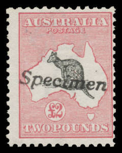 Roos 1st Wmk: Â£2 black & carmine with 'Specimen' Handstamp, a few short perfs, unmounted, Cat $5000. Chris Ceremuga Certificate (2014).