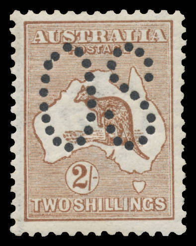 Roos 1st Wmk: - 2/- brown BW #35ba, well centred, lightly mounted, Cat $1500.