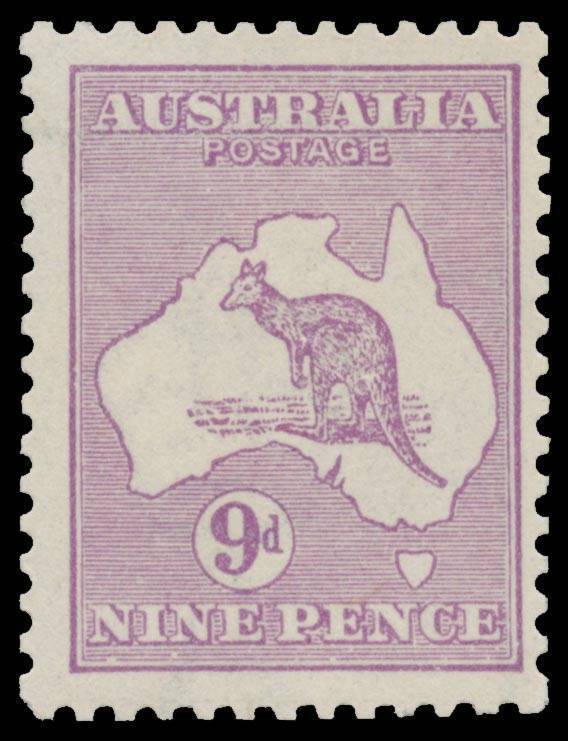 Roos 2nd Wmk: 9d violet with Shading Breaks in Gulf of Carpentaria & below 'NINE PENCE' BW #25(2)f, unmounted, $2500 plus a significant premium for the listed variety.