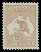 Roos 2nd Wmk: 2/- brown Thin Paper (.07mm) BW #36a, well centred, lightly mounted, Cat $4500. RPSofV Certificate (2013).