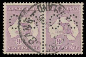 Roos 2nd Wmk: - 9d violet pair exceptionally well-centred, neat 'BRISBANE/..AU16/QUEENSLAND' cds, Cat $700.