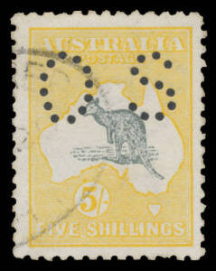 Roos 2nd Wmk: - 5/- grey & yellow BW #43b, well centred, light strike of the oval Perth registration datestamp, Cat $700. An unusually fine example.