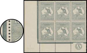 Roos 3rd Wmk: 2d grey Die I with the Watermark Inverted 'CA' Monogram block of 6 (3x2) BW #7az with Retouched Left-Hand Frame & Shading NW of Map [1L55], very fresh but with a few minor tonespots, the upper units very lightly mounted, all lower units are 