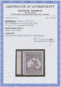 Roos 3rd Wmk: 9d violet with the Watermark Inverted BW #27a marginal example from the left of the sheet, well centred, unmounted, Cat $475+ (mounted). Superb! Chris Ceremuga Certificate (2010). - 2