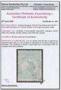 Roos 3rd Wmk: 1/- Die II sea-green (dry ink) BW #32F, minor blemishes, Cat $300; & 1/- Die IIB very bright blue-green #33Cvar. Separate Simon Dunkerley Certificates (2008). (2) - 2
