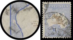 Roos 3rd Wmk: Â£1 light brown & pale blue BW #52D with Missing Shading Lines between Left Frame & Coast of Western Australia #52(D)f, untidy registration cds clear of the variety, Cat $3500.